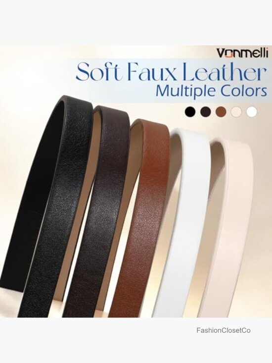 5 Pack Women\'s Skinny Faux Leather No Hole Belt 0.55\